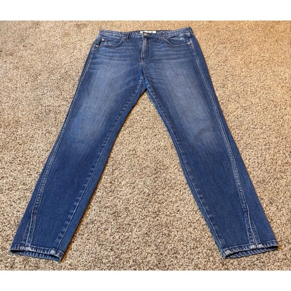 AMO High-Rise Twist Sweetheart Stretch Denim Split Ankle Skinny Blue Wash Jeans - Picture 2 of 11